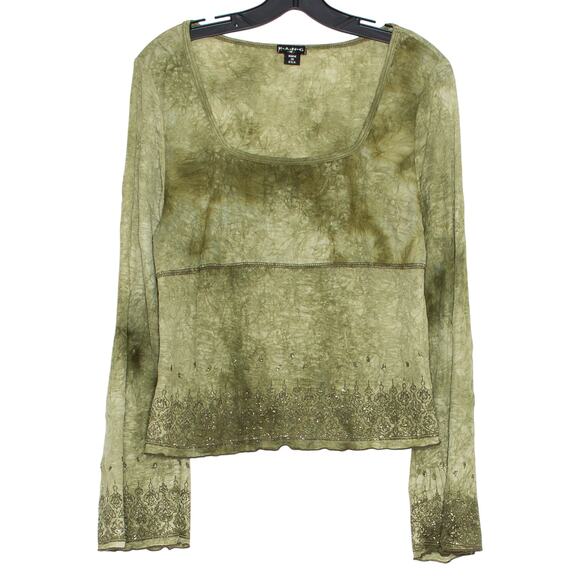 FANG Tops - FANG Y2K Sheer Top Mesh Glitter Bell Sleeve Forest Fairy Grunge Goblincore XL